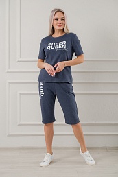 Пижама женская из бридж и футболки из интерлока Королева индиго меланж
